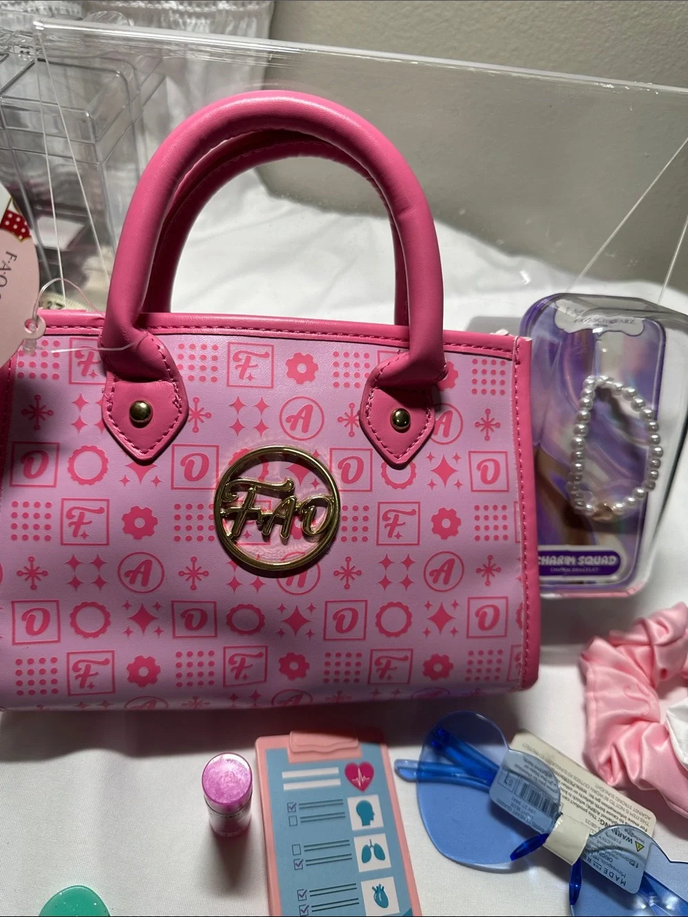 Kids Pink Play Purse Accessory Set by FAO Schwarz 12 pc bundle NWT